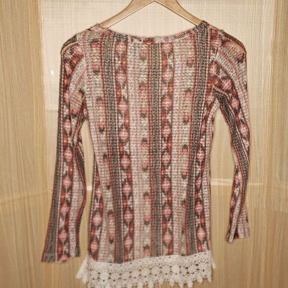 Maurices New Womens Soft Thin Open Knit Aztec Long Sleeve Tunic Sweater Small - Picture 2 of 8